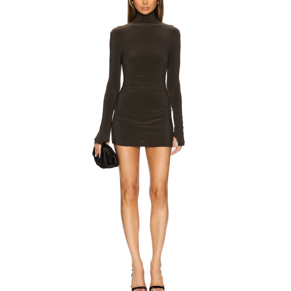 🌸Norma Kamali Long Sleeve Turtleneck Pickleball Dress in Espresso